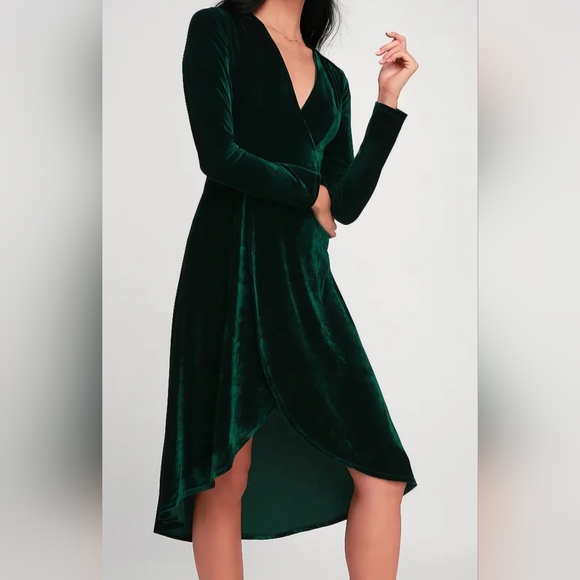 Lulus | Dresses | Elegant Green Velvet Wrap Dress | Poshmark